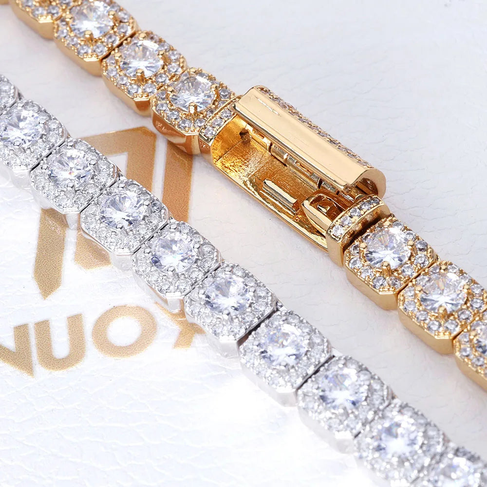 luckacco hip hop jewelry 7mm cubic zirconia cluster tennis chain iced out bracelet bling jewellery free laser name drop shipping