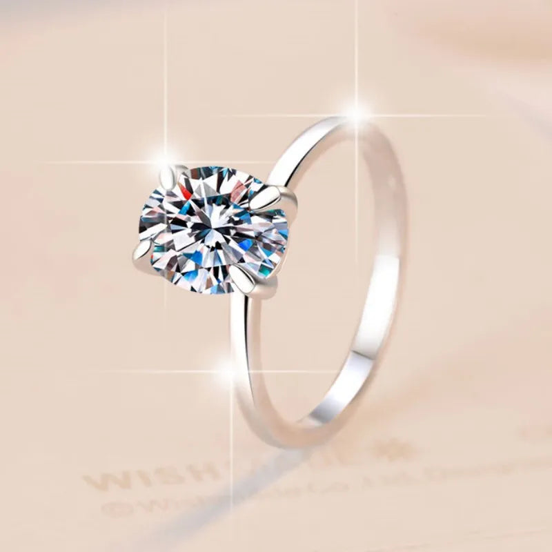 luckacco s925 sterling silver oval moissanite ring, women's four-prong simple egg-shaped ring