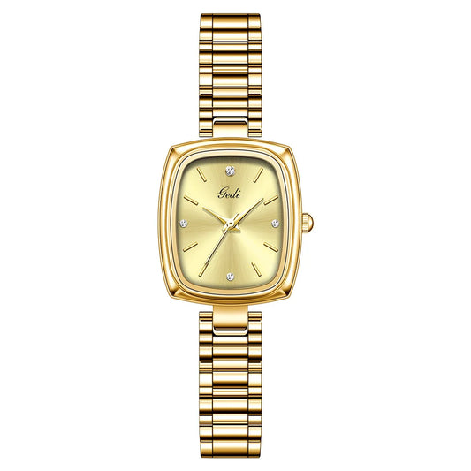 Luckacco Bracelet Watch Retro TV niche high-end Gold Watches steel strip Waterproof Small Dial Women's Fashion Quartz Clock Wristwatches