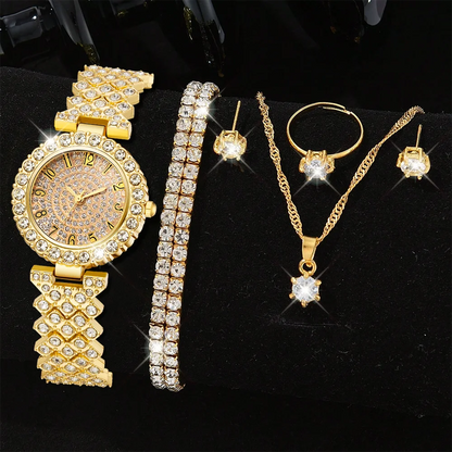 Luckacco Luxury Women Gold Watch Fashion Ladies Quartz Diamond Wristwatch Elegant Female Bracelet Watches Set Reloj Mujer