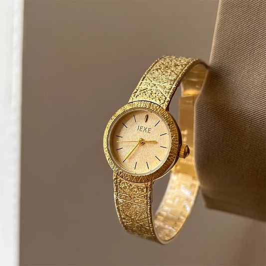Luckacco 2025 Vintage Woman Quartz Watch Gold Noble Clock Fashion Bracelet Steel Belt Elegant Women Watches Luxury