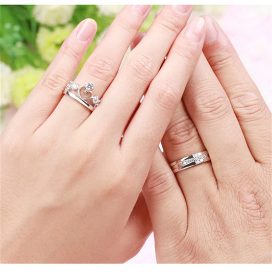 Luckacco 2Pcs Silver Color Luxury Zircon Crown Cross Couple Rings For Lovers Forever Endless Love Wedding Bands Ring Valentines Day Gifts