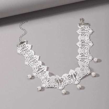 Luckacco Bohemia Elegant Vintage Imitation Pearl White Lace Statement Choker Necklaces Bridal 2022 Fashion Jewelry For Women Wedding Gift