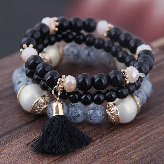 Luckacco DIEZI Korean Ethnic Bohemian Crystal Beads Leaves Charm Bracelets For Women Girls Elastic Rope Wrap Bracelet Pulseira Feminina