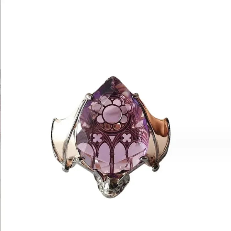 luckacco new trendy gothic vintage bat finger rings inlaid pruple water drop shape zircon rings for women fashion party jewelry