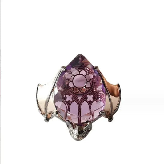 Luckacco New Trendy Gothic Vintage Bat Finger Rings Inlaid Pruple Water Drop Shape Zircon Rings for Women Fashion Party Jewelry