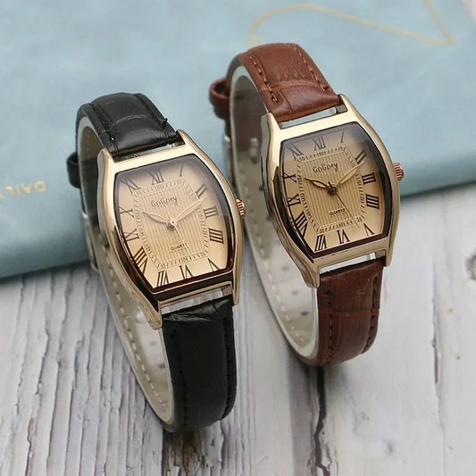 Luckacco Retro Brown Women Watches Qualities Small Ladies Wristwatches Vintage Leather Bracelet Watch Fashion Brand Female Envío Gratis