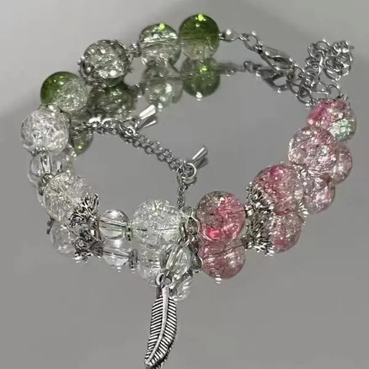 Luckacco Light Luxury Purple Glass Crystal Beaded Bracelets for Women Chic Butterfly Tassel Pendant Bracelets Sweet Girl Wrist Jewelry