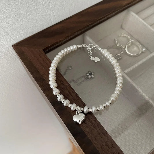 Luckacco New 925 Silver Geometric Bead Punk Peace of Mind Words Irregular String Bracelet For Woman Girl Fashion Jewelry Gift Dropship