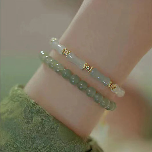Luckacco Hetian Jade Bamboo Knot Bracelet - Neo-Chinese Vintage Style Premium Gold Silk Jade Pumpkin Bead Handchain