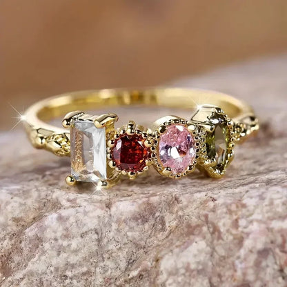 Luckacco 2025 New High End Personalized Geometric Ring Light Luxury Style Simple and Colorful Zircon Fashion Elegant Jewelry