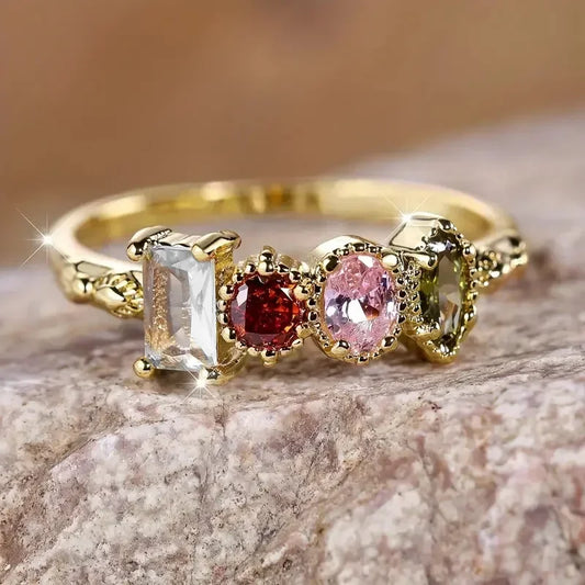 Luckacco 2025 New High End Personalized Geometric Ring Light Luxury Style Simple and Colorful Zircon Fashion Elegant Jewelry