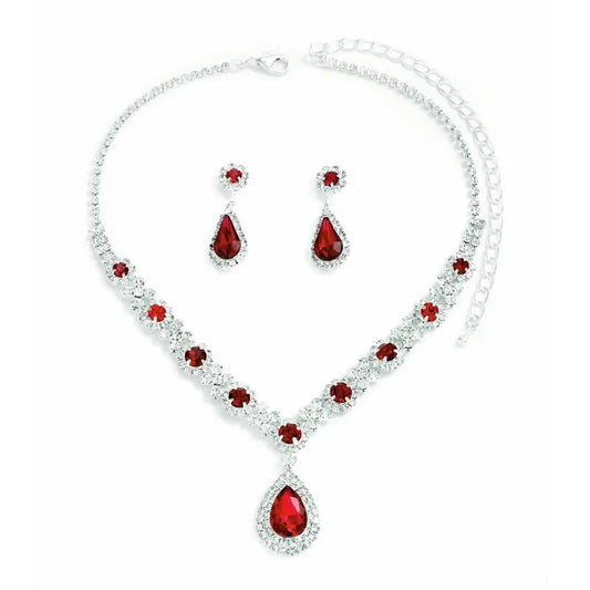 Luckacco 3 pieces of women's crystal droplet necklace with earrings set for wedding evening dress accessories