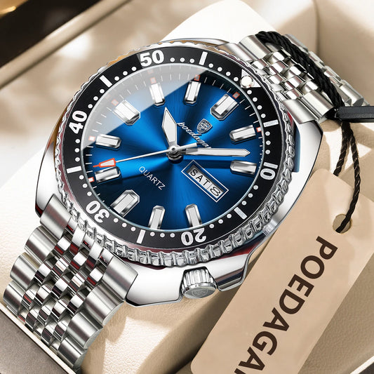 Luckacco POEDAGAR Business Men Watch Date Week Waterproof Luminous Luxury Man Wristwatch Sports Stainless Steel Men's Quartz Watches Male