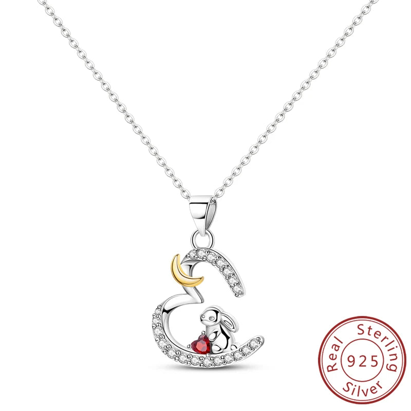 luckacco necklace 925 sterling silver butterfly love heart bear classic simple adjustable necklace for women girl fashion jewelry gifts