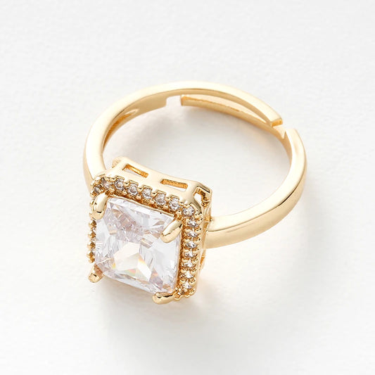 Luckacco New Arrivals Women's Rings Zircon Square Green Black Open Rings Girls Party Finger Ring Fashion Copper Jewelry Gifts