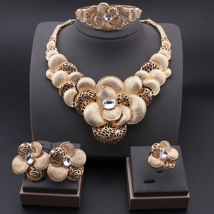 Luckacco Fashion African Jewellery Set Dubai Gold Color Jewelry Sets Women Customer Nigerian Wedding Flower Design Gift