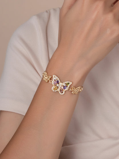 Luckacco FanSibao 3 zircon inlaid butterfly bracelets for women exquisite gold plated jewelry