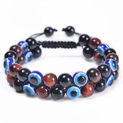 Luckacco Fashion Men Tiger Eye Natutal Stone Beaded Braided Bracelet Bangles Handmade Double Layer Lapis Lazuli Bracelets Hommes