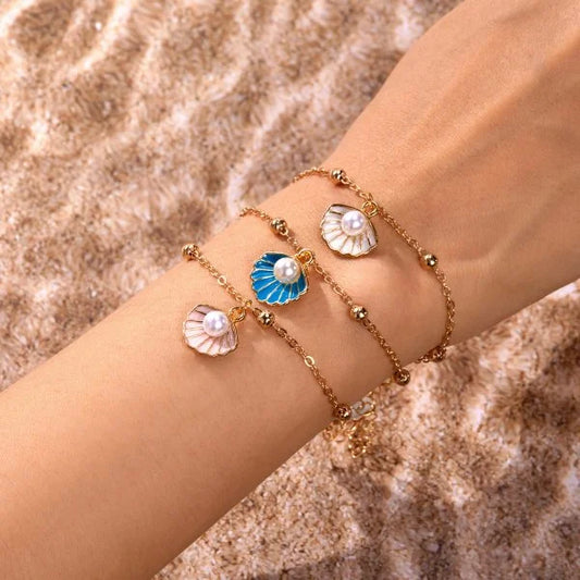 Luckacco Bohemian Imitation Shell Beads Bracelet For Women Sea Star Turtle Woven Rope Bracelet Handmade Friendship Beach Holiday  Jewelry