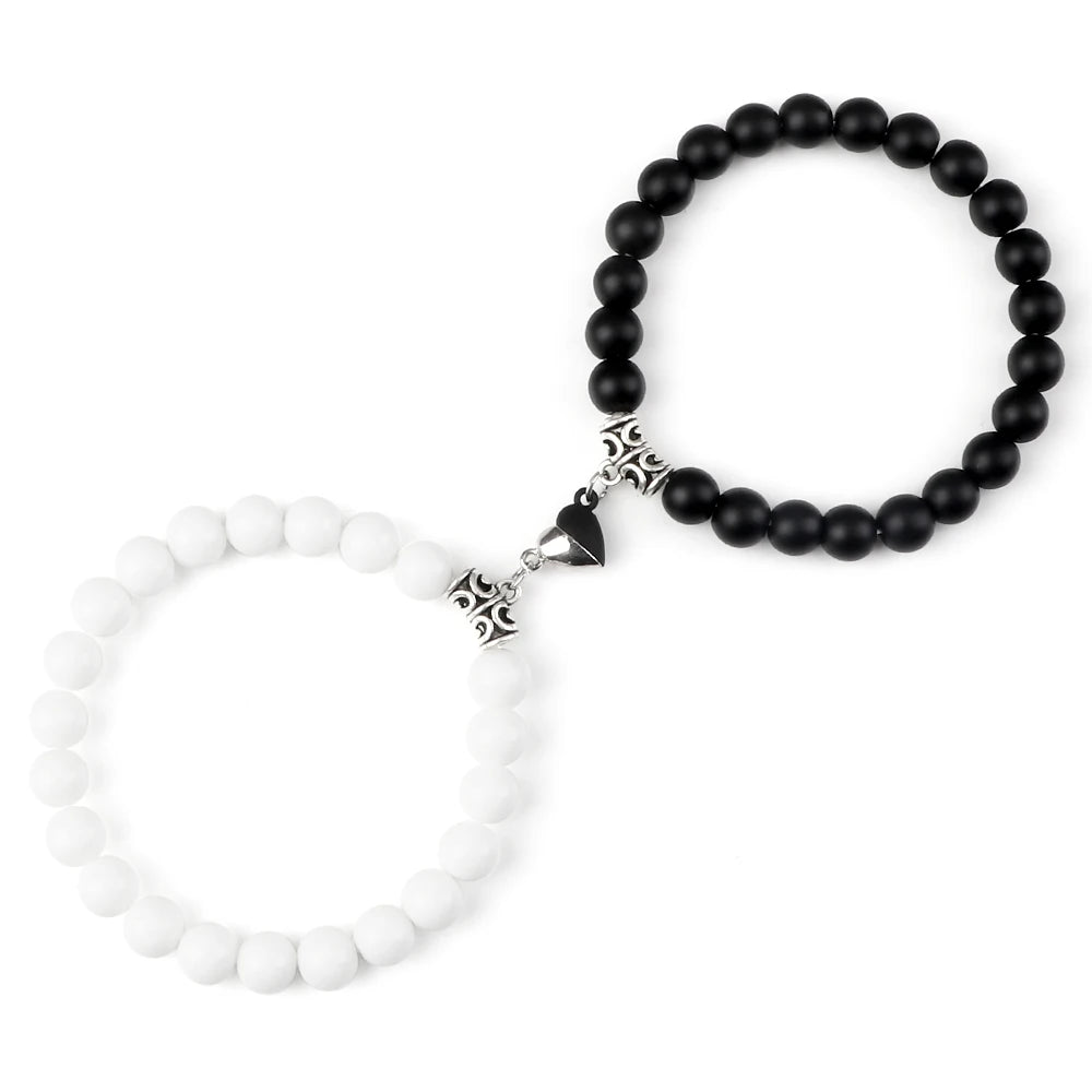 luckacco 2pcs/set natural stone beaded bracelet for lovers distance heart magnet buckle couple bracelets friendship fashion jewelry gifts
