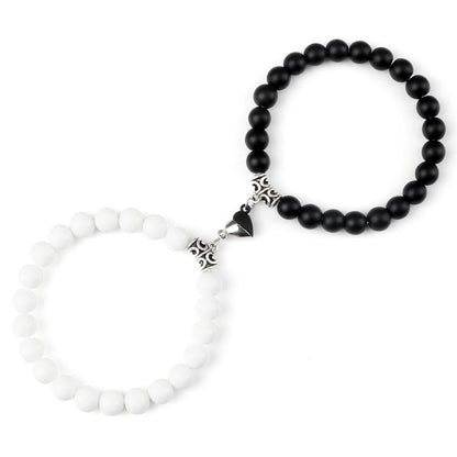 Luckacco 2pcs/set Natural Stone Beaded Bracelet For Lovers Distance Heart Magnet Buckle Couple Bracelets Friendship Fashion Jewelry Gifts