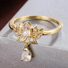 Luckacco Fashion Elegance Lotus Ladies' Ring Synthetic Zirconia Teardrop-Shaped Pendant Ring