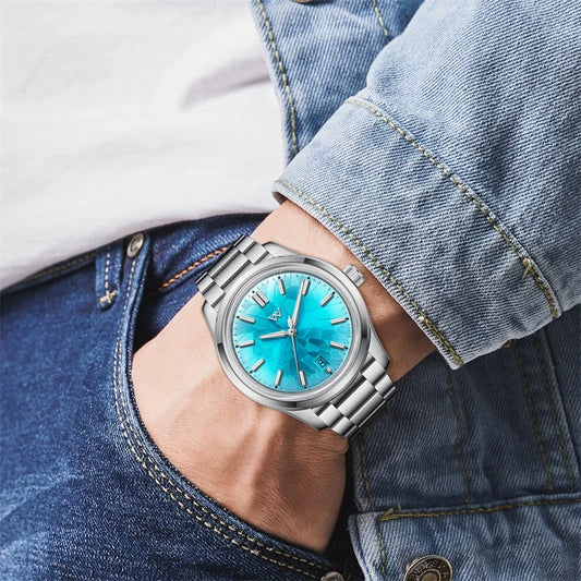 Luckacco WM Watch Automatic Mechanical Men Watches NH35 Sapphire Glacier Collection 100M Water Resistant Man Welly Merck Watch WM226