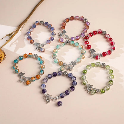 Luckacco Fashion Ice crack Gradient Beaded Bracelet for Women Vintage Handmade Butterfly Elephant Bracelet Valentine's Jewelry Gifts