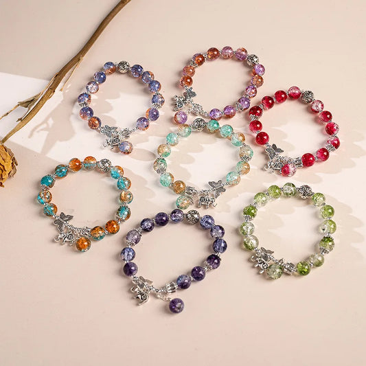 Luckacco Fashion Ice crack Gradient Beaded Bracelet for Women Vintage Handmade Butterfly Elephant Bracelet Valentine's Jewelry Gifts
