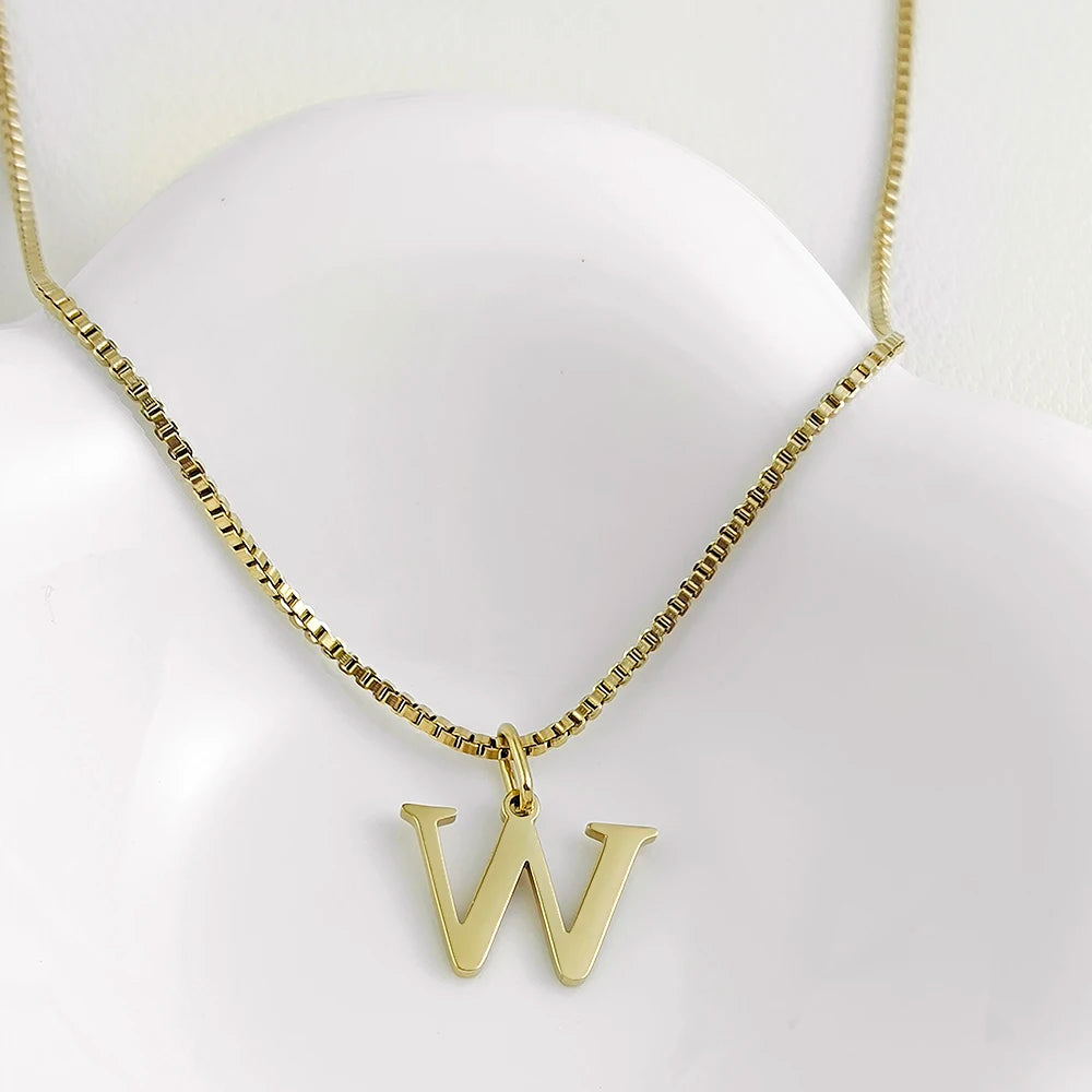 luckacco initial necklace letter pendant chamrs stainless steel necklace jewelry women's necklace box chain choker woman trend 2025 gift