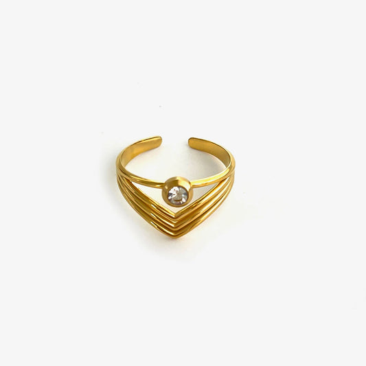 Luckacco Peri'sbox Anti-Tarnish White Rhinestone Square Heart Flower Open Rings Women Trendy Multi-layer V-Shaped Ring Wedding Party Gift