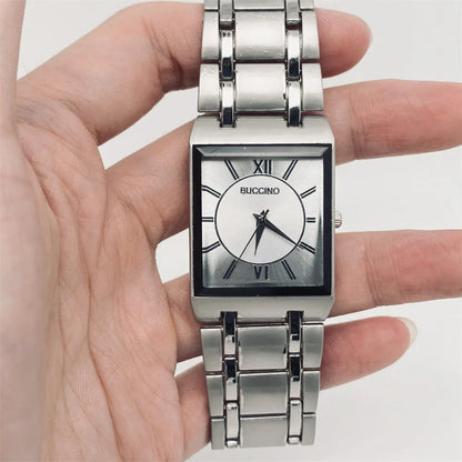 Luckacco Newest Men Watches Fashion Elegant Rectangle Dial Steel Clock Quartz Watch Men's Silver Gold Plated Wristwatch Masculino Relogio