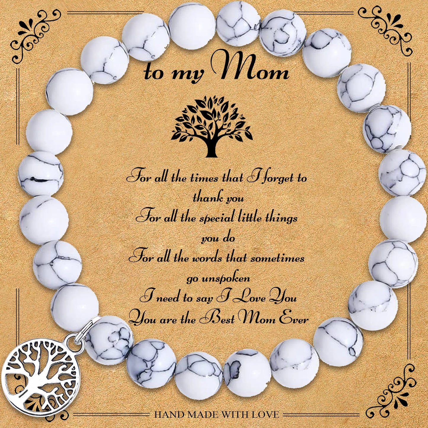 luckacco natural agate unique design tree of life beaded bracelet women's jewelry mom's christmas party favor with blessing card
