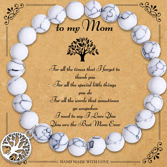 Luckacco Natural Agate Unique Design Tree of Life Beaded Bracelet Women's Jewelry Mom's Christmas Party Favor with Blessing Card