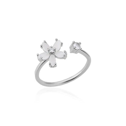 Luckacco Luxury Gemstone Flower Stainless Steel Rings Zircon Adjustable Ring Women Wedding Anti Fading Jewelry Vacation Accessories Gift