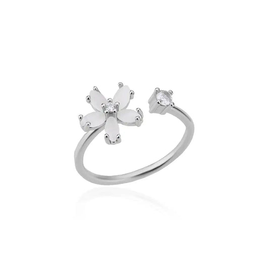 Luckacco Luxury Gemstone Flower Stainless Steel Rings Zircon Adjustable Ring Women Wedding Anti Fading Jewelry Vacation Accessories Gift