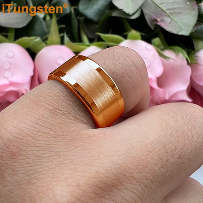 Luckacco iTungsten 10mm 12mm Big Finger Ring Mens Tungsten Flat Engagement Wedding Band With Center Brushed Polished Finish Comfort Fit
