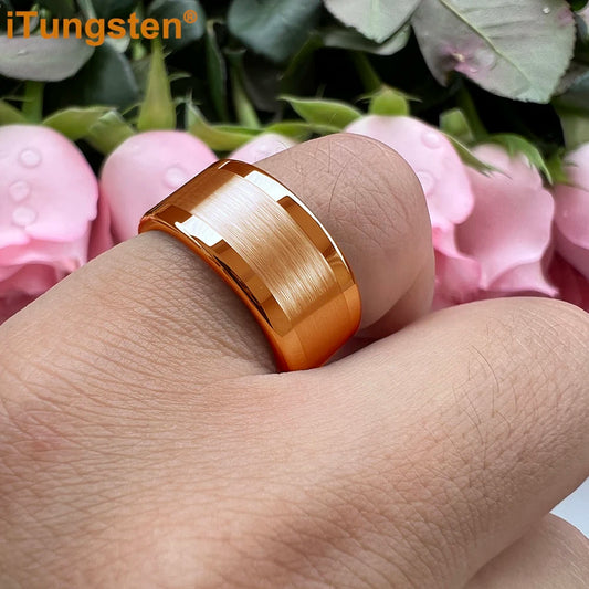 Luckacco iTungsten 10mm 12mm Big Finger Ring Mens Tungsten Flat Engagement Wedding Band With Center Brushed Polished Finish Comfort Fit