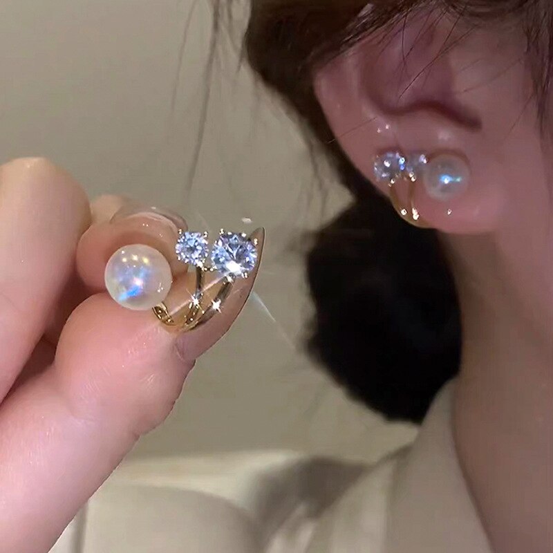 17KM Pearl Gold Plate Earrings Metal Elegant U-shape Ear Clips for Women Fashion Jewelry Crystal Earring Girl Accessories Trendy - luckacco
