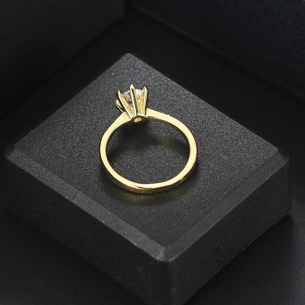 luckacco zhouyang wedding rings for women classic 1 carat aaa+ zircon light gold color engagement anniversary ring jewelry  r174