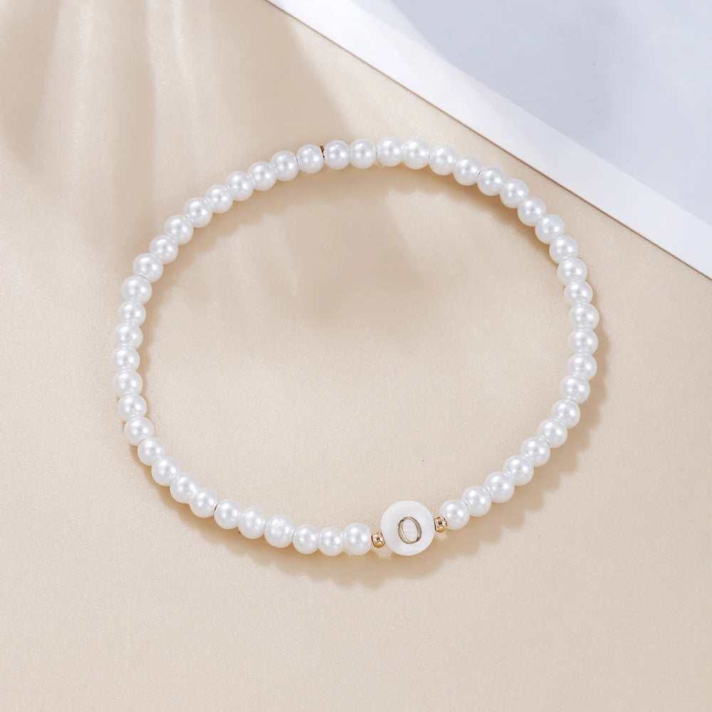 luckacco new fashion 26 letter bracelet women temperament handmade simulated pearl bead bracelet for women jewelry gift