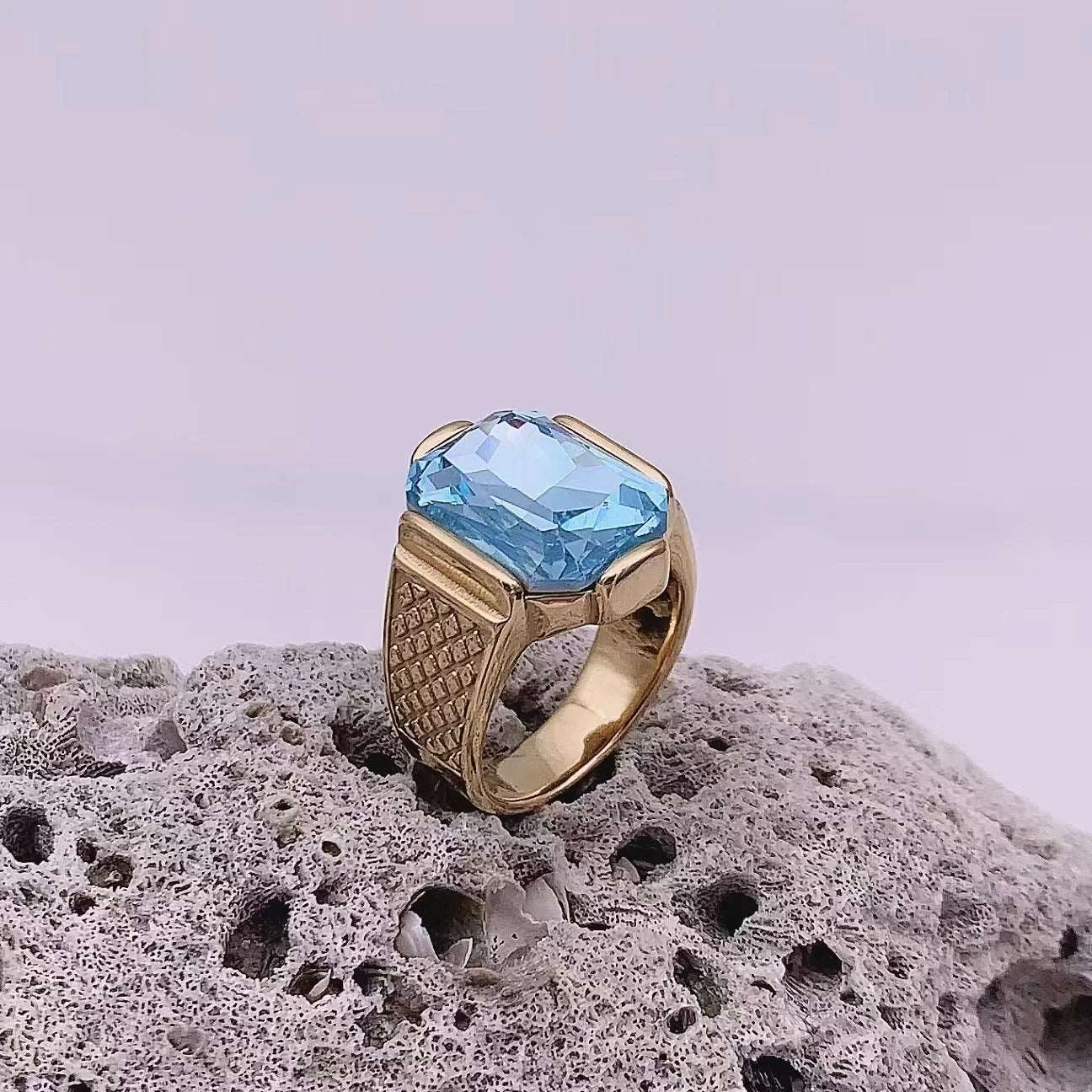 luckacco r3351g men's high quality vintage stainless steel gemstone styles ring jewelry