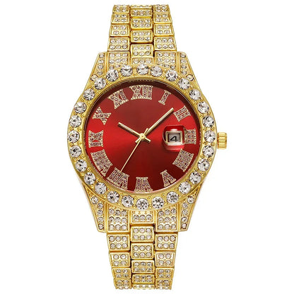 Luckacco Personalized Hip Hop Watch with Shiny Rhinestones for Men, Luxury Clock, Band Length, Iced Steel Belt, 40mm Diameter Glass Dial