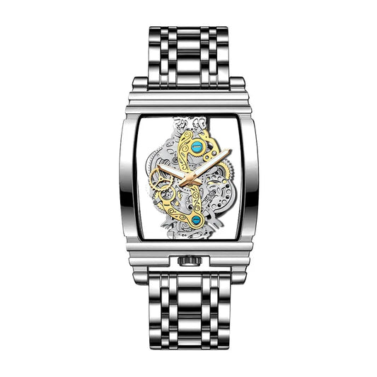 Luckacco UTHAI L44 Men's Watch Fashion Hollow Carved Large Dial Barrel Waterproof Clock Steel Band Male's Business Quartz Watches