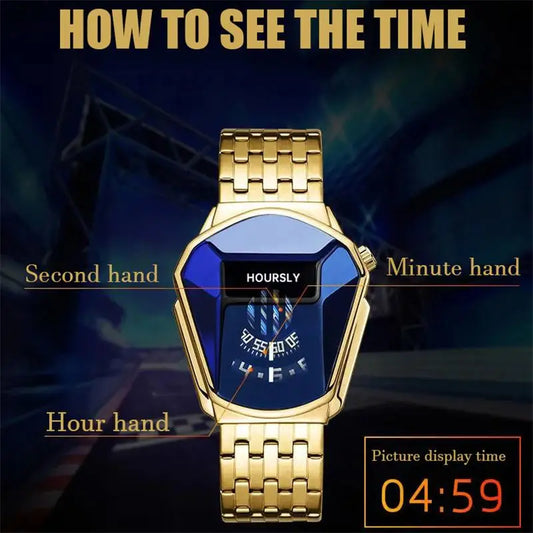 Luckacco Gold Luxury Brand Trend Cool Men Wrist Watch Stainless Steel Technology Fashion Quartz Watch for Men 2024 Relogio Masculino