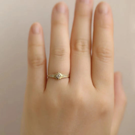 Luckacco Geometric Antique  MInimalist  Gold Square zircon Color Rings For Women Party Accessories Gifts Custom Jewelry