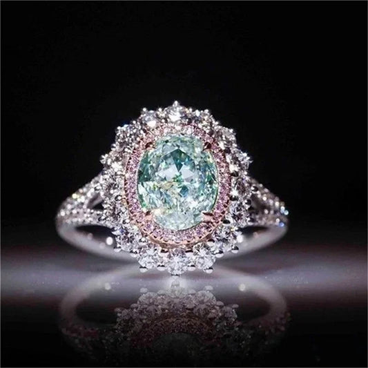 Luckacco Luxurious Silver Color Inlaid Pink Zircon Multicolour Stones Rings for Women Shining Engagement Wedding Rings Jewelry