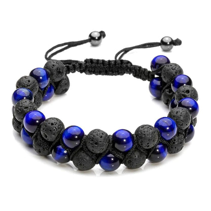 Luckacco Fashion Men Tiger Eye Natutal Stone Beaded Braided Bracelet Bangles Handmade Double Layer Lapis Lazuli Bracelets Hommes