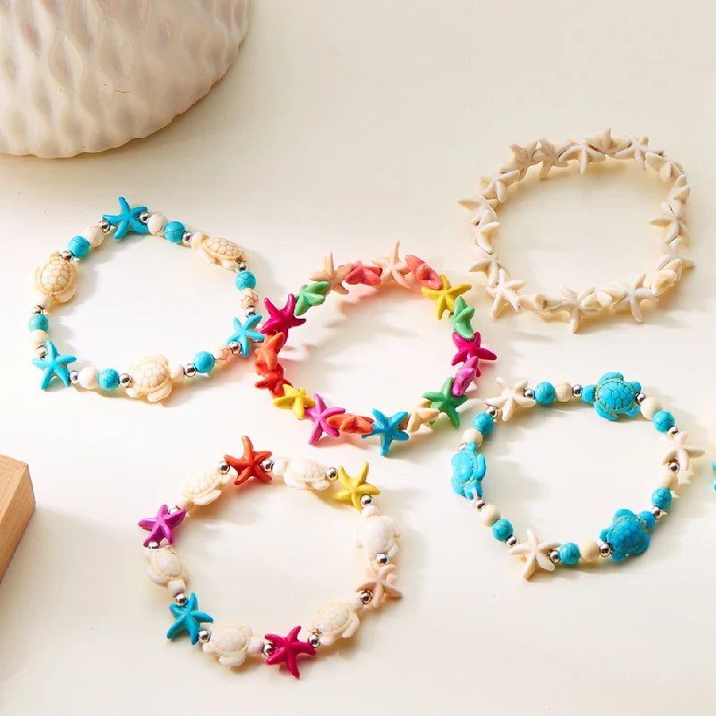 luckacco bohemian imitation shell beads bracelet for women sea star turtle woven rope bracelet handmade friendship beach holiday  jewelry